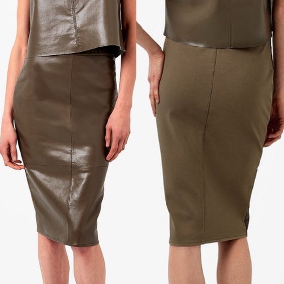 AS by DF Recycled Leather pencil skirt Desert Olive, size Medium - Picture 5 of 15